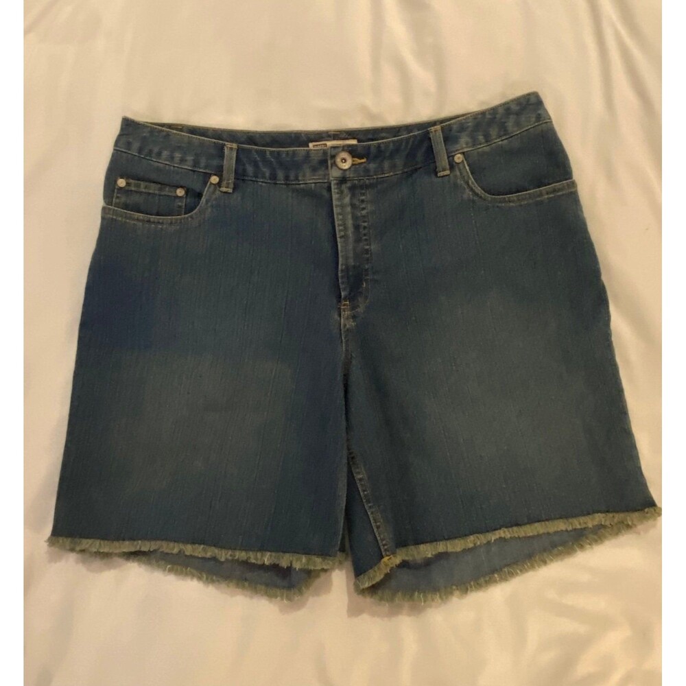 Faded Glory Womens Size 16W‎ Denim Fringed Edge Mid Thigh Summer Shorts vacation